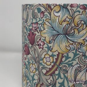 William Morris Golden Lily Pink & Teal drum lampshade with a silverr lining by Fait par Moi 3