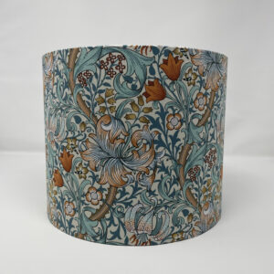 William Morris Orange & Teal Golden Lily 35cm Silver Mirror drum lampshade