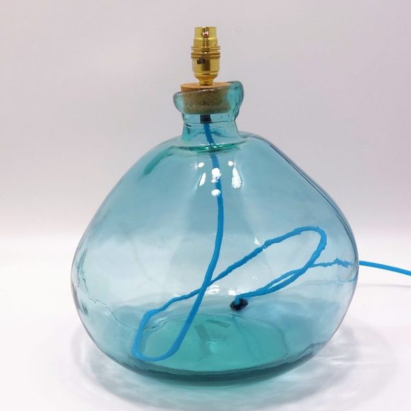 39cm Simplicity Recycled Glass Lamp Light Blue