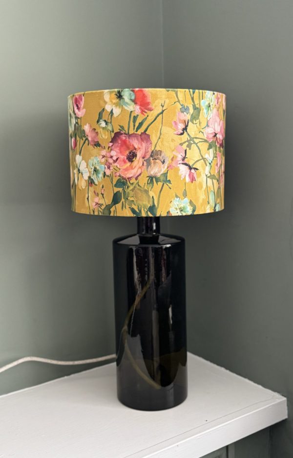 46cm Tall Frances Lamp in Olive with a Wild Meadows Ochre lampshade
