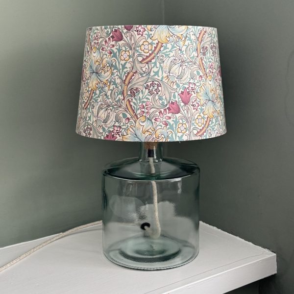 32cm Frances recycled glass lamp in natural with a golden lily empire shade by Fait par Moi