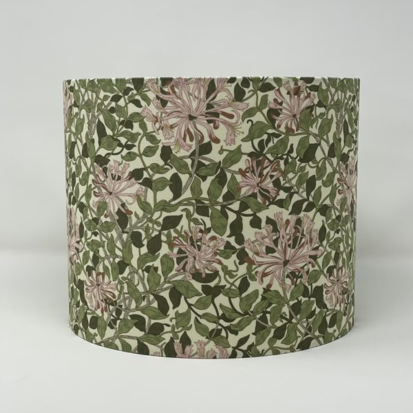 William Morris Honeysuckle drum lampshade in green and pink by Fait par Moi 4