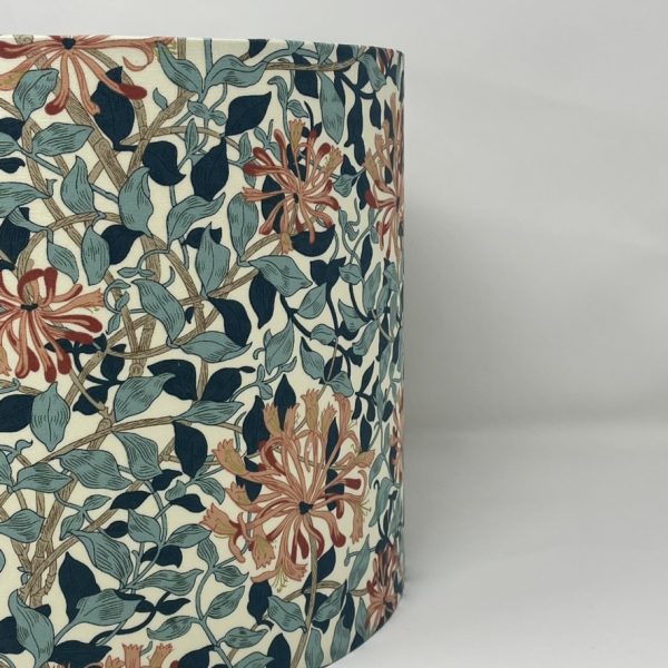 William Morris Honeysuckle drum lampshade in teal and pink by Fait par Moi 3