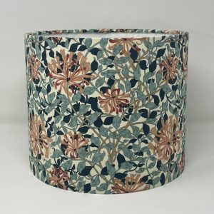 William Morris Honeysuckle drum lampshade in teal and pink by Fait par Moi