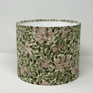 William Morris Honeysuckle drum lampshade in green and pink by Fait par Moi