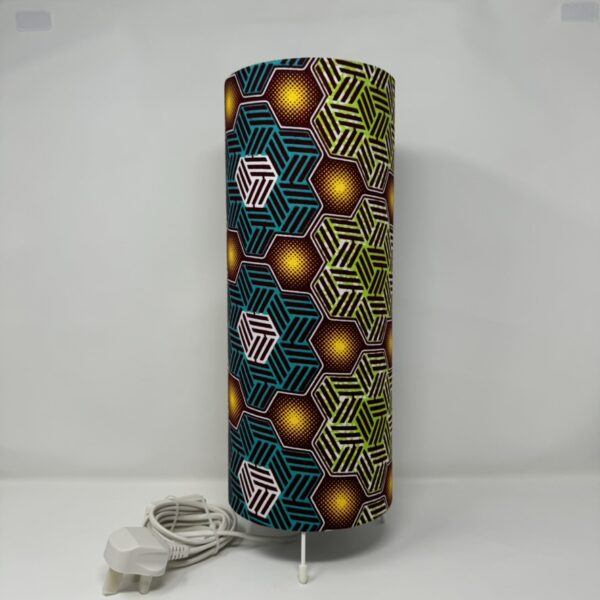 Hexagonal block African wax print table lamp by Fait par Moi